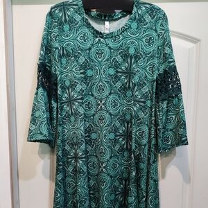 NY Collection Petite Large Emerald Green Whimsigoth Ren Faire Knee-length Dress